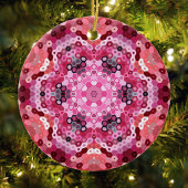 Hex Mandala Roze Rood en Wit Keramisch Ornament