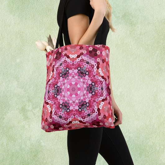 Hex Mandala Roze Rood en Wit Tote Bag