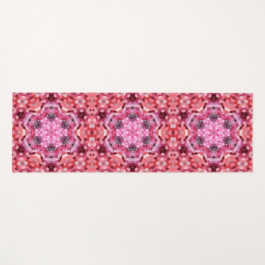 Hex Mandala Roze Rood en Wit Yogamat (Voorkant (horizontaal))