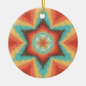 Hex Mandala Sinaasappel blauw en geel Keramisch Ornament (Voorkant)