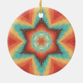 Hex Mandala Sinaasappel blauw en geel Keramisch Ornament (Achterkant)