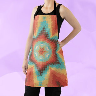 Hex Mandala Sinaasappel blauw en geel Schort