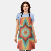 Hex Mandala Sinaasappel blauw en geel Schort (Gedragen)