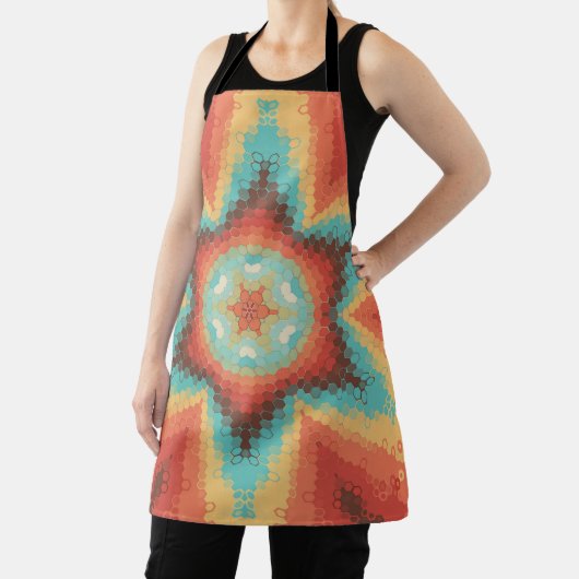 Hex Mandala Sinaasappel blauw en geel Schort (Insitu)