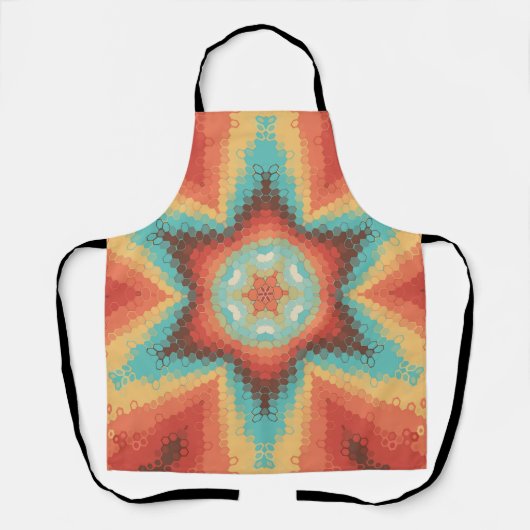 Hex Mandala Sinaasappel blauw en geel Schort (Voorkant)