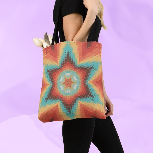 Hex Mandala Sinaasappel blauw en geel Tote Bag