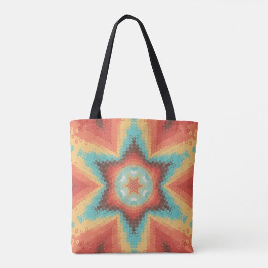 Hex Mandala Sinaasappel blauw en geel Tote Bag (Achterkant)