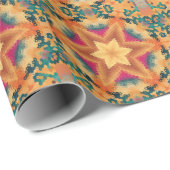 Hex Mandala Sinaasappel blauw en roze Cadeaupapier (Rol Hoek)