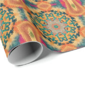 Hex Mandala Sinaasappel en blauw Cadeaupapier (Rol Hoek)