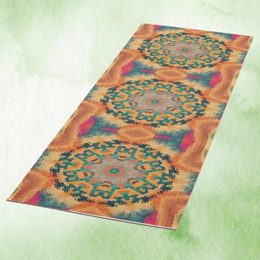 Hex Mandala Sinaasappel en blauw Yogamat