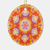 Hex Mandala Sinaasappel Paarse en wit Keramisch Ornament (Links)