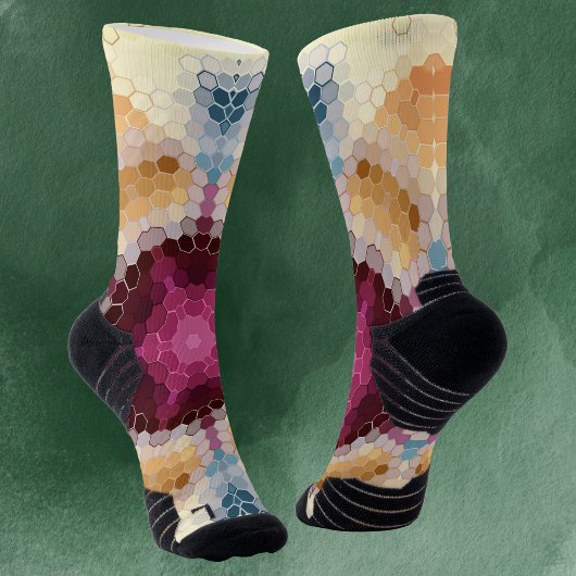 Hex Mandala Sinaasappel roze en blauw Sokken