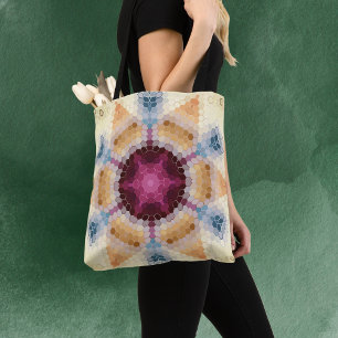 Hex Mandala Sinaasappel roze en blauw Tote Bag