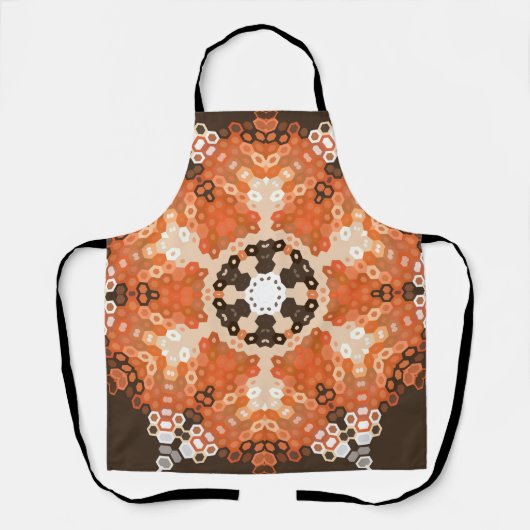 Hex Mandala Sinaasappel wit en bruin Schort (Voorkant)