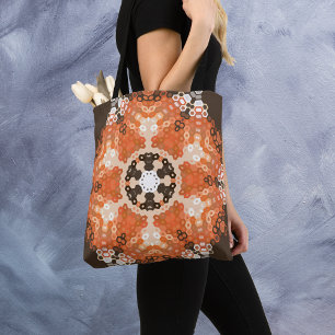 Hex Mandala Sinaasappel wit en bruin Tote Bag