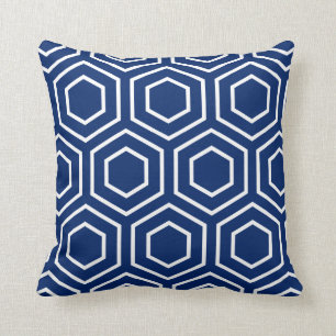 Hex Pattern Geometric Pillow in Royal Blue Kussen