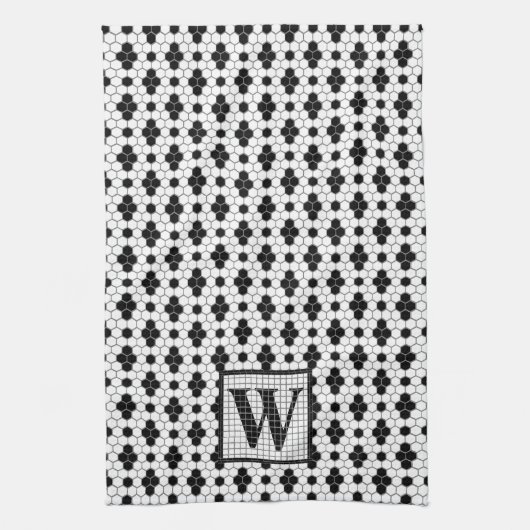 Hex Tegel Afdrukmonogram keukenhanddoek (Verticaal)