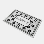 Hex tegel design groen Vrolijk Kerstfeest Deurmat (Schuin)