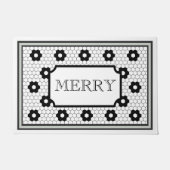 Hex tegel design groen Vrolijk Kerstfeest Deurmat (Voorkant)