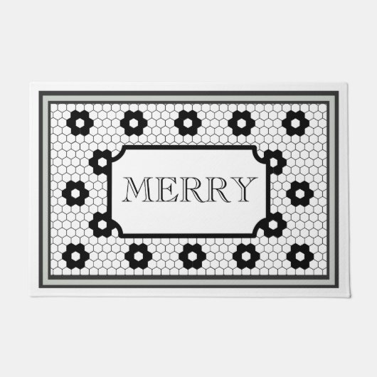 Hex tegel design groen Vrolijk Kerstfeest Deurmat (Voorkant)