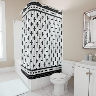 Hex Tegel Mosaic Black en White Shower Curtain Douchegordijn