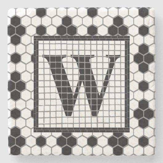 Hex Tegel Print Monogram Onderzetters (Voorkant)