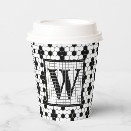 Hex Tegel Print Monogram Paper Cup Papieren Bekers (Voorkant)