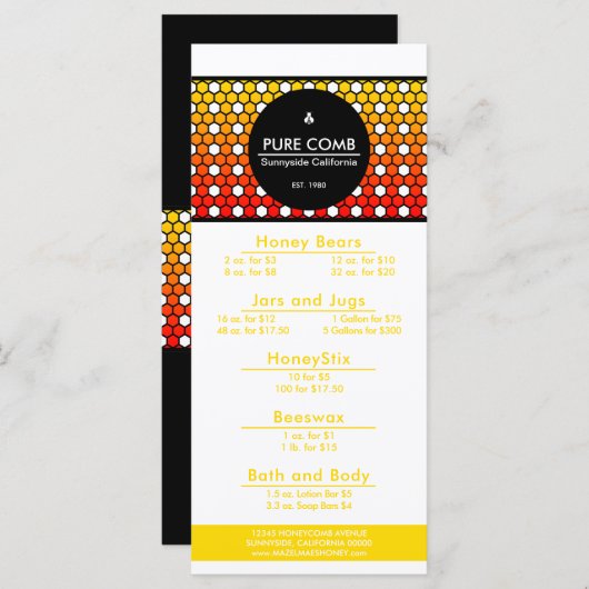 Hexa Honeycomb Apiary Honey Bee Menu (Voorkant / Achterkant)