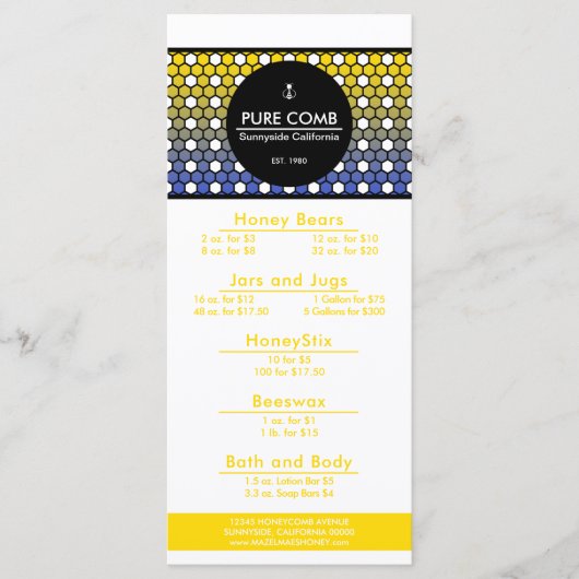 Hexa Honeycomb Bijenkorf Honing Menu (Voorkant)