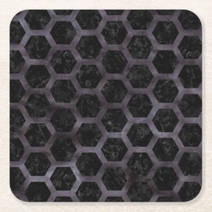 HEXAGON2 ZWARTE MARBLE & BLACK WATERVERF KARTONNEN ONDERZETTERS
