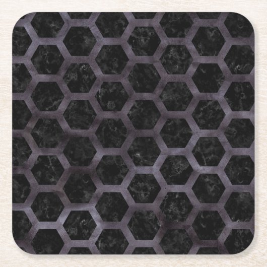 HEXAGON2 ZWARTE MARBLE & BLACK WATERVERF KARTONNEN ONDERZETTERS (Voorkant)