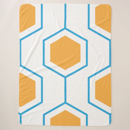 Hexagon abstract geometrical pattern in orange blu sherpa deken (Voorkant)