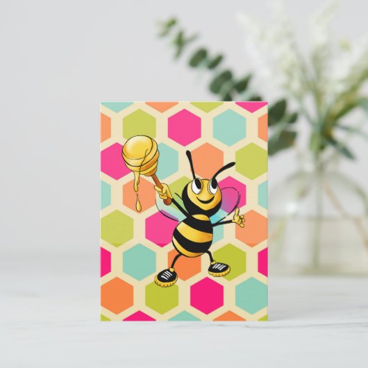 Hexagon Achtergrond met honingbijen Briefkaart (Staand voorkant)