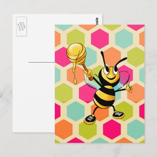 Hexagon Achtergrond met honingbijen Briefkaart (Voorkant / Achterkant)