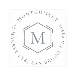 Hexagon | Achternaam Initiaal Rond retouradres Zelfinktende Stempel