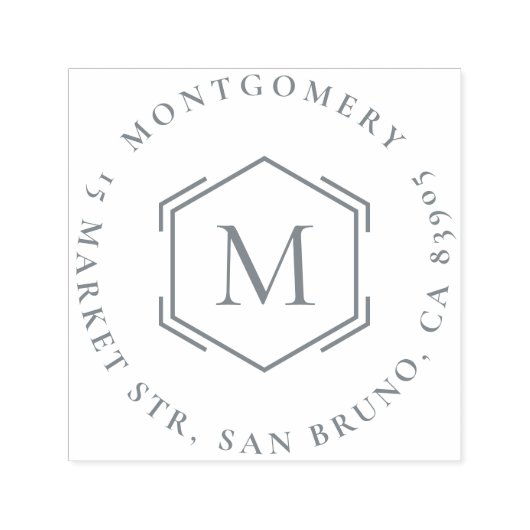 Hexagon | Achternaam Initiaal Rond retouradres Zelfinktende Stempel (Design)