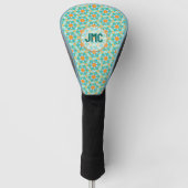 Hexagon Aqua Oranje monogram Golfheadcover (Voorkant)