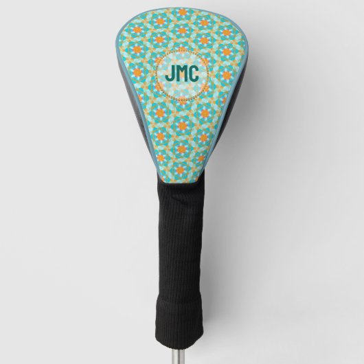 Hexagon Aqua Oranje monogram Golfheadcover (Voorkant)