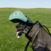 Hexagon Aqua Oranje monogram Golfheadcover (Insitu)
