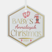 Hexagon Baby 1st Christmas Gepersonaliseerde Keeps Glas Ornament (Voorkant)
