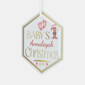 Hexagon Baby 1st Christmas Gepersonaliseerde Keeps Glas Ornament (Voorkant links)