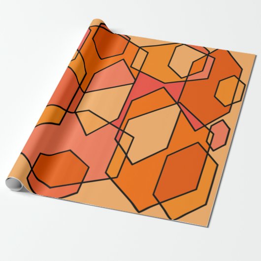 Hexagon Bauhaus - Sinaasappel Cadeaupapier (Uitgerold)