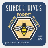 Hexagon Bee Modern Blue Honey Label (Voorkant)