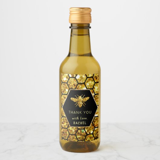 hexagon bije bedankt wijn etiket (Voorkant)