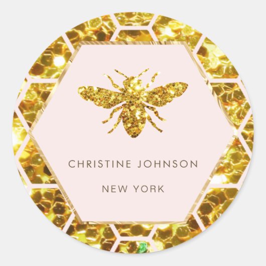 Hexagon Bijen logo op bord roze Ronde Sticker (Voorkant)