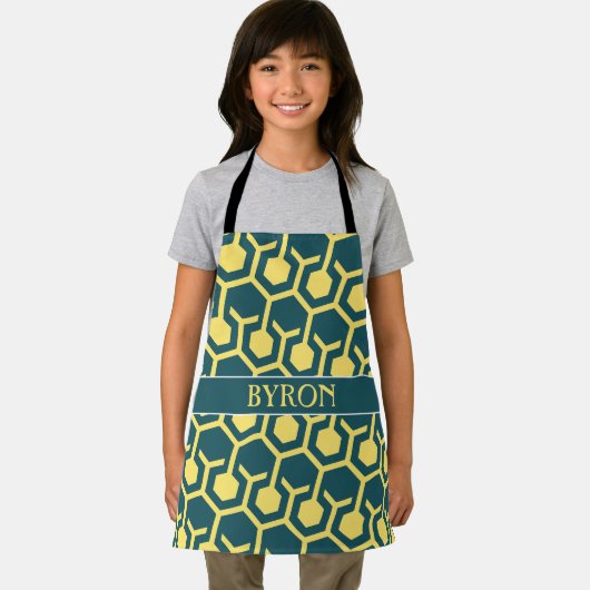 Hexagon Blauw Geel Minimaal Patroon Schort (Insitu)