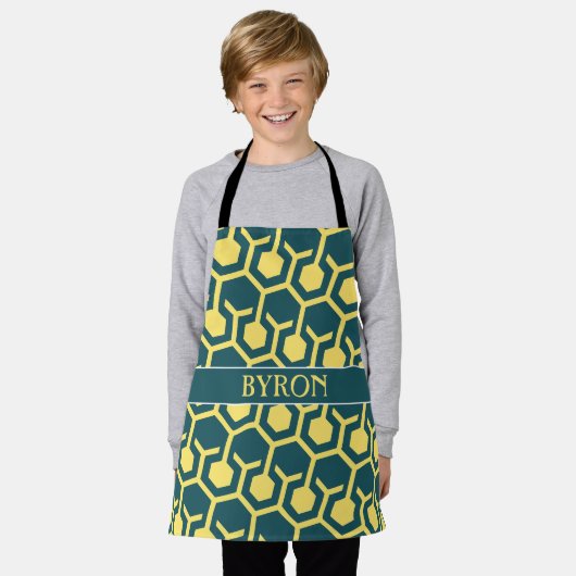 Hexagon Blauw Geel Minimaal Patroon Schort (Gedragen)