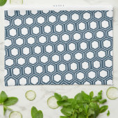 Hexagon Blauw Wit Minimaal Patroon Theedoek (Gevouwen)