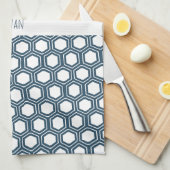 Hexagon Blauw Wit Minimaal Patroon Theedoek (Quarter Fold)