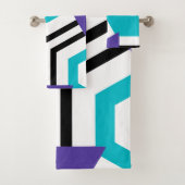 Hexagon blauw zwart paarse bad handdoek (Insitu)